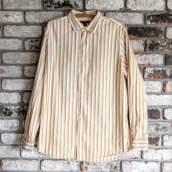 🍈 Banana Republic Classic Orange Striped Button Up Long-Sleeved Shirt L 16-16.5 - Picture 1 of 8